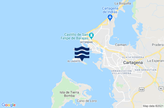 Mappa delle Getijden in Cartagena - Castillo Grande, Colombia