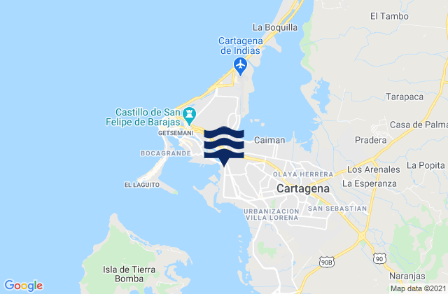 Mappa delle Getijden in Cartagena, Colombia