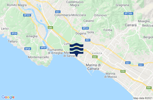 Mappa delle Getijden in Casano-Dogana-Isola, Italy