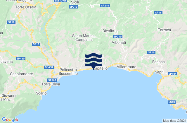 Mappa delle Getijden in Caselle in Pittari, Italy