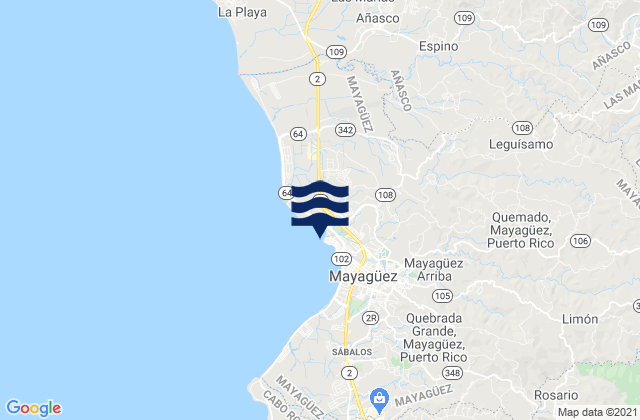 Mappa delle Getijden in Casey Arriba Barrio, Puerto Rico