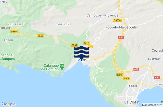 Mappa delle Getijden in Cassis, France