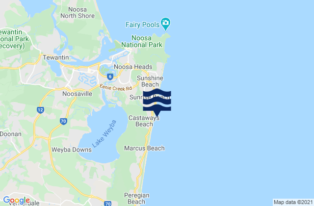 Mappa delle Getijden in Castaways Beach, Australia
