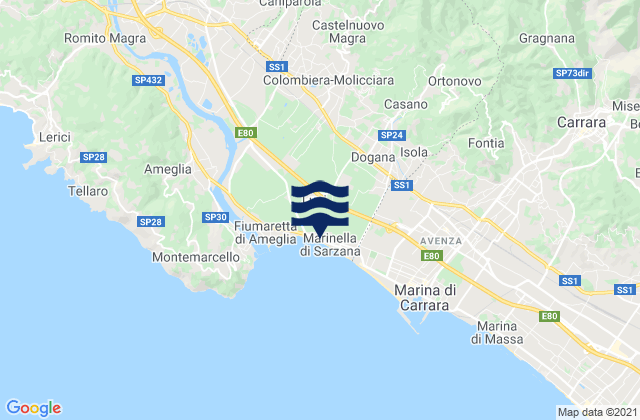 Mappa delle Getijden in Castelnuovo Magra, Italy