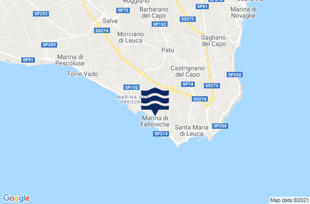 Mappa delle Getijden in Castrignano del Capo, Italy