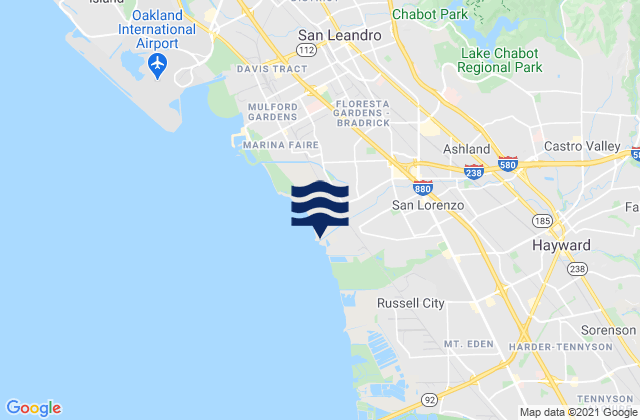 Mappa delle Getijden in Castro Valley, United States