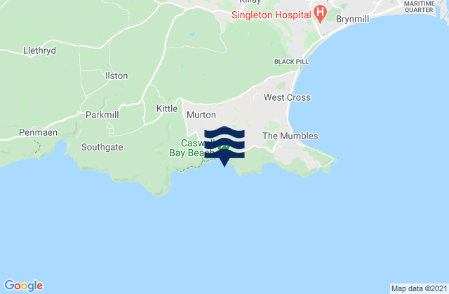 Mappa delle Getijden in Caswell Bay Beach, United Kingdom