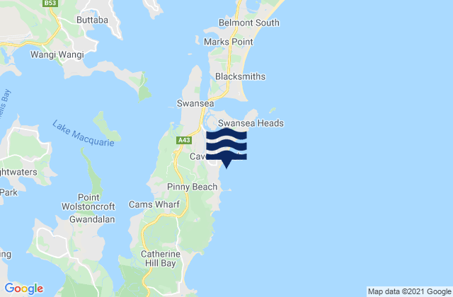 Mappa delle Getijden in Caves Beach, Australia