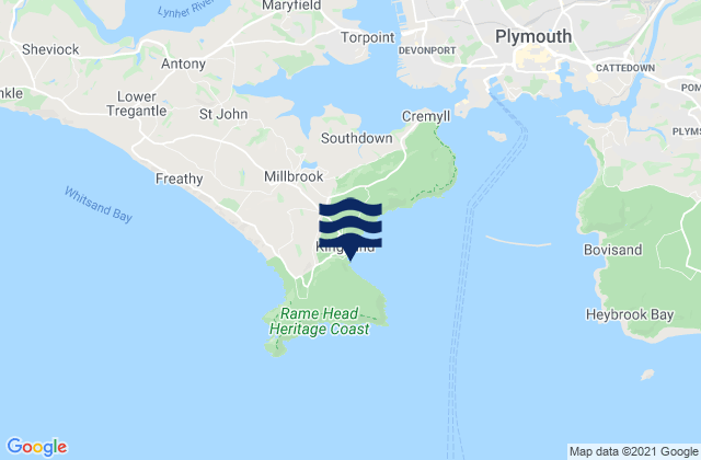 Mappa delle Getijden in Cawsand Bay, United Kingdom