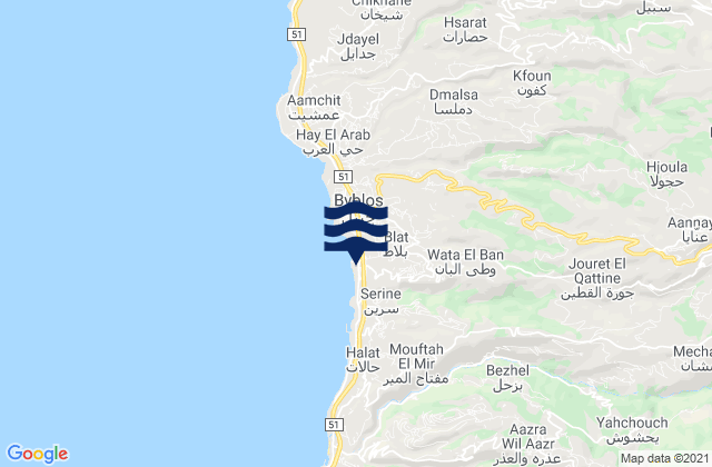 Mappa delle Getijden in Caza de Jbayl, Lebanon