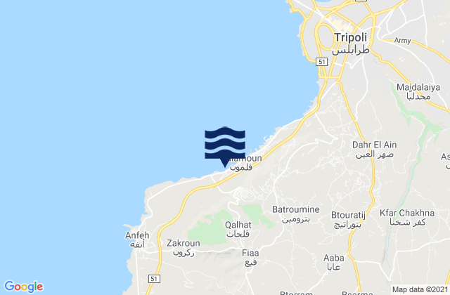 Mappa delle Getijden in Caza de Koura, Lebanon
