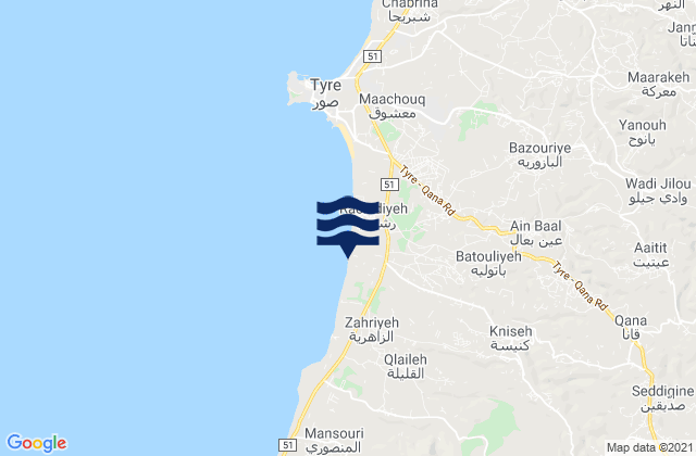 Mappa delle Getijden in Caza de Tyr, Lebanon