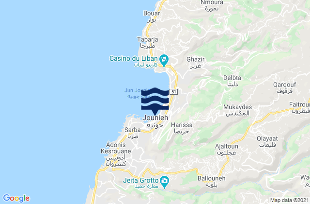 Mappa delle Getijden in Caza du Matn, Lebanon