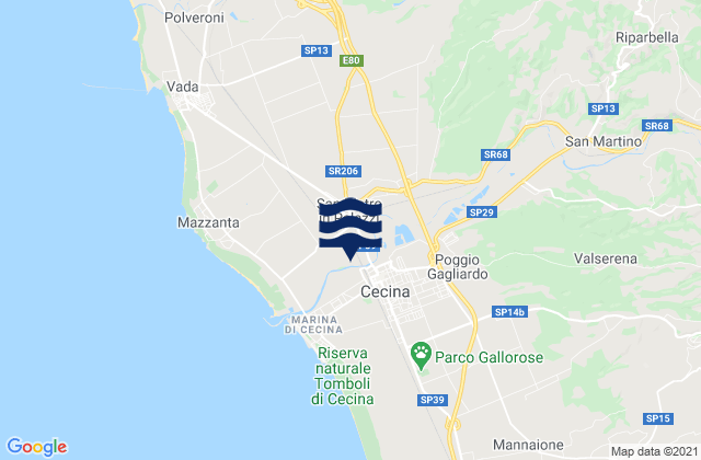 Mappa delle Getijden in Cecina, Italy