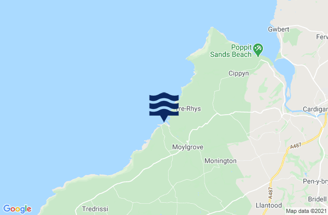 Mappa delle Getijden in Ceibwr Bay Beach, United Kingdom