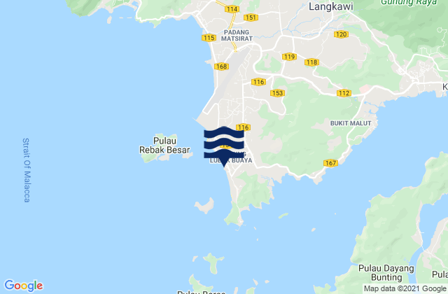 Mappa delle Getijden in Cenang Beach (The Cliff), Malaysia