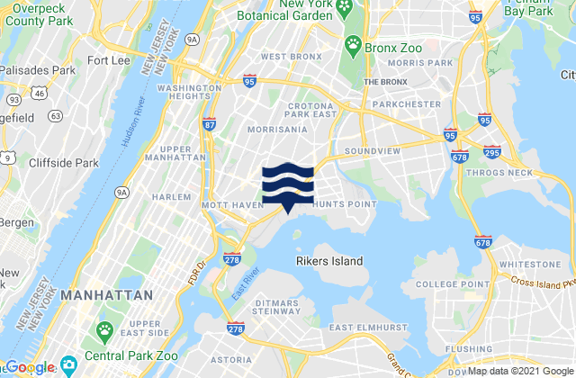 Mappa delle Getijden in Central Bridge, Harlem River, United States