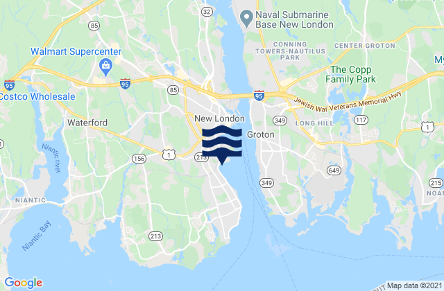 Mappa delle Getijden in Central Waterford, United States