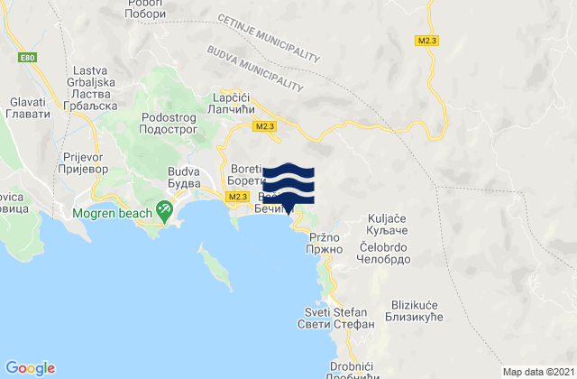 Mappa delle Getijden in Cetinje, Montenegro
