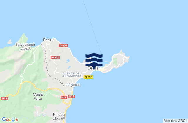 Mappa delle Getijden in Ceuta, Spain