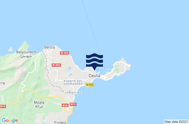 Mappa delle Getijden in Ceuta Port, Spain