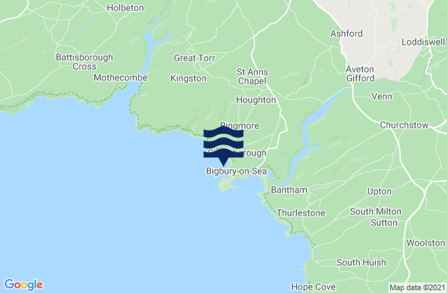 Mappa delle Getijden in Challaborough Beach, United Kingdom