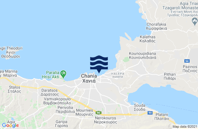 Mappa delle Getijden in Chaniá, Greece