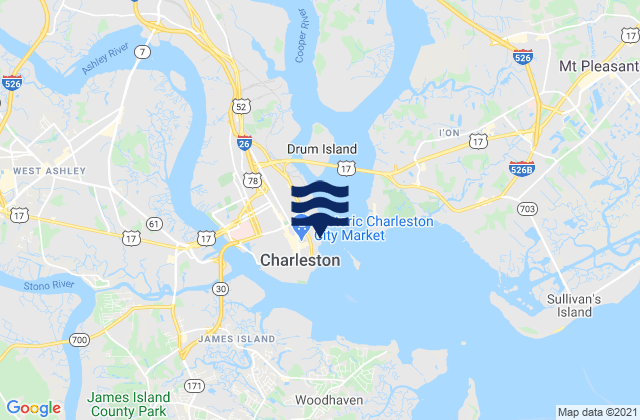Mappa delle Getijden in Charleston (customhouse Wharf), United States