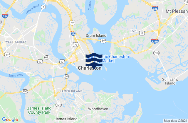Mappa delle Getijden in Charleston, United States