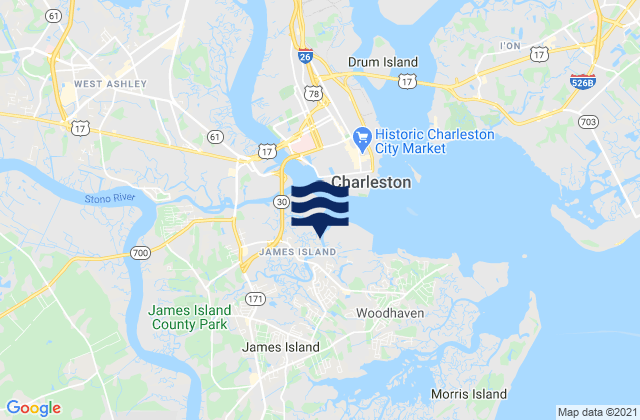 Mappa delle Getijden in Charleston County, United States