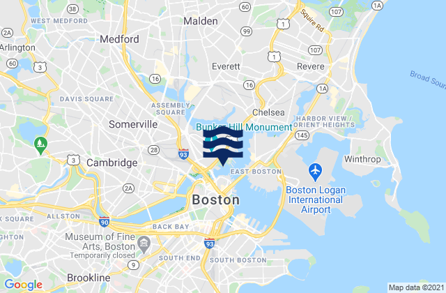 Mappa delle Getijden in Charlestown (Charles River Entrance), United States