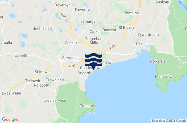 Mappa delle Getijden in Charlestown Beach, United Kingdom