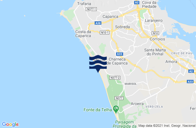 Mappa delle Getijden in Charneca de Caparica, Portugal