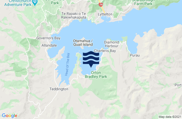 Mappa delle Getijden in Charteris Bay, New Zealand