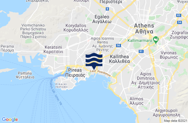 Mappa delle Getijden in Chaïdári, Greece