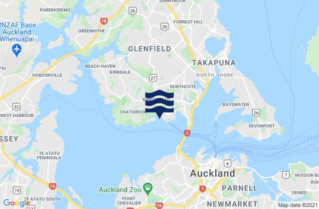 Mappa delle Getijden in Chelsea Bay, New Zealand