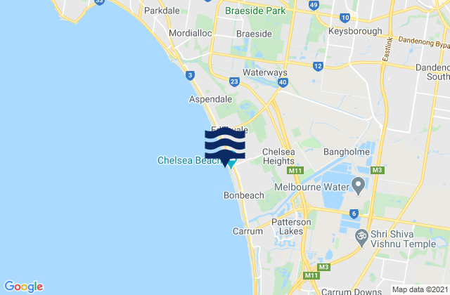 Mappa delle Getijden in Chelsea, Australia