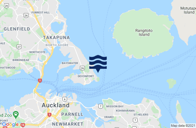 Mappa delle Getijden in Cheltenham Beach, New Zealand