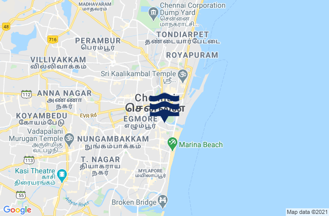 Mappa delle Getijden in Chennai, India