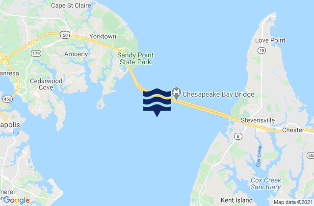 Mappa delle Getijden in Chesapeake Bay Bridge 0.6 n.mi S of., United States