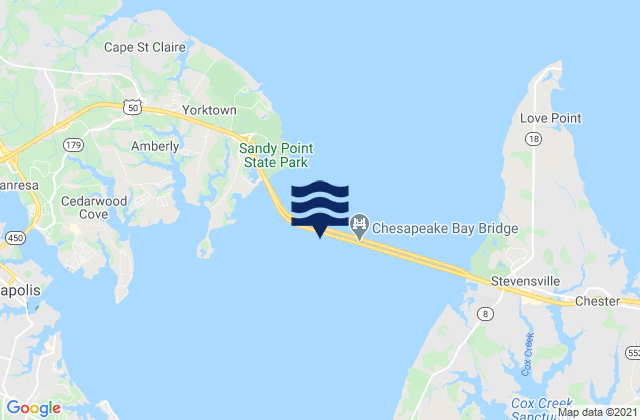 Mappa delle Getijden in Chesapeake Bay Bridge main channel, United States