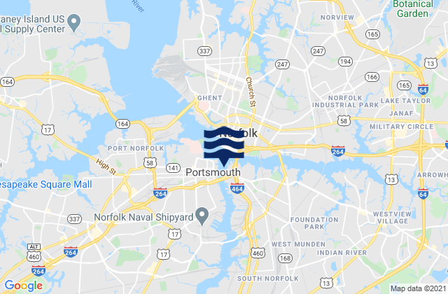 Mappa delle Getijden in Chesapeake Southern Branch, United States