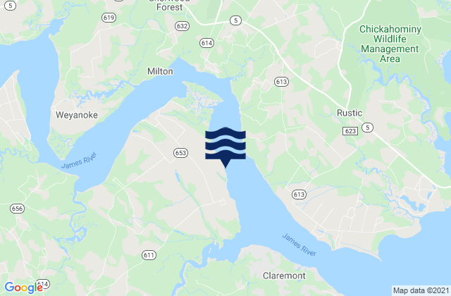 Mappa delle Getijden in Chester James River, United States