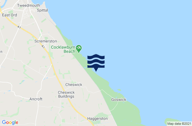 Mappa delle Getijden in Cheswick Sands Cocklawburn Beach, United Kingdom