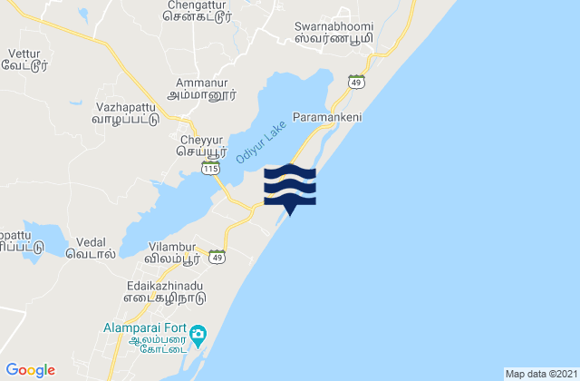 Mappa delle Getijden in Cheyyur, India