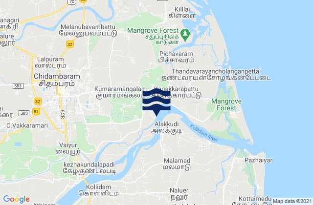 Mappa delle Getijden in Chidambaram, India