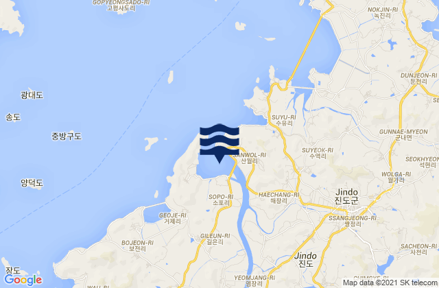 Mappa delle Getijden in Chin-do, South Korea