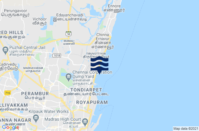 Mappa delle Getijden in Chinnasekkadu, India