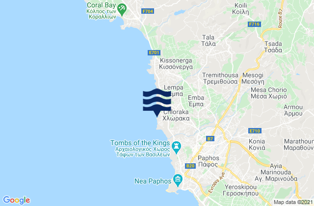 Mappa delle Getijden in Chlórakas, Cyprus