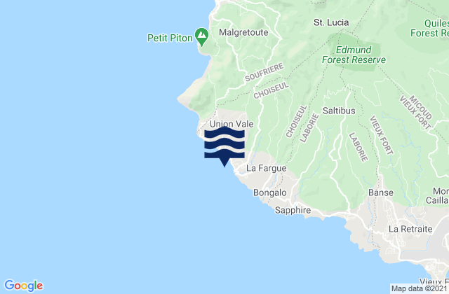 Mappa delle Getijden in Choiseul, Saint Lucia